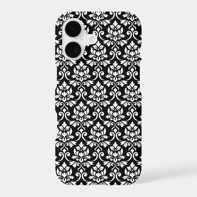Feuille Damask Pattern White on Black (Back)