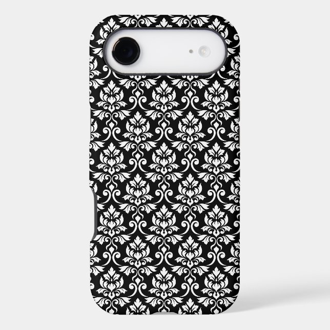 Feuille Damask Pattern White on Black (Back)