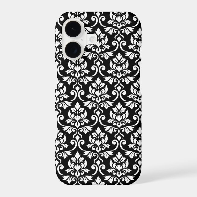 Feuille Damask Pattern White on Black iPhone Case (Back)