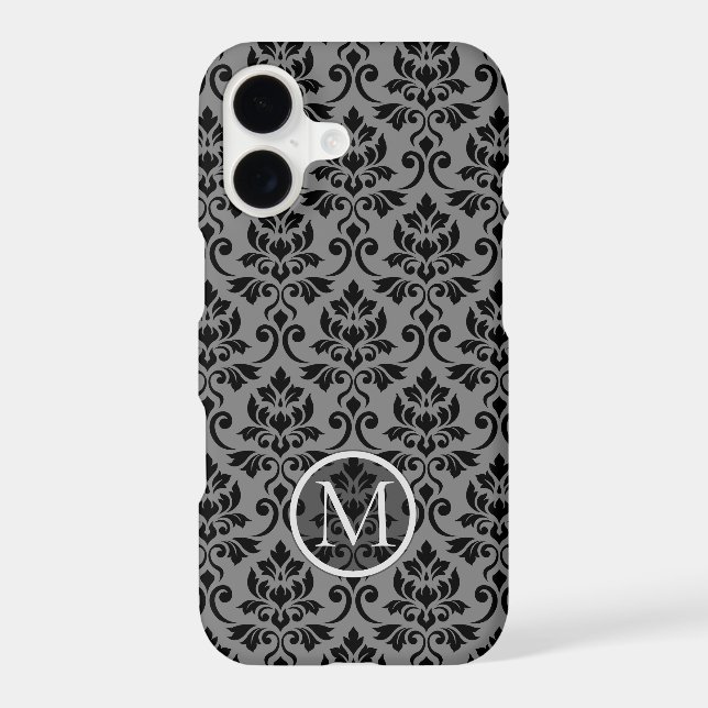 Feuille Damask Ptn Black on Gray (Personalized) (Back)