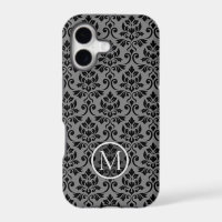 Feuille Damask Ptn Black on Gray (Personalized)