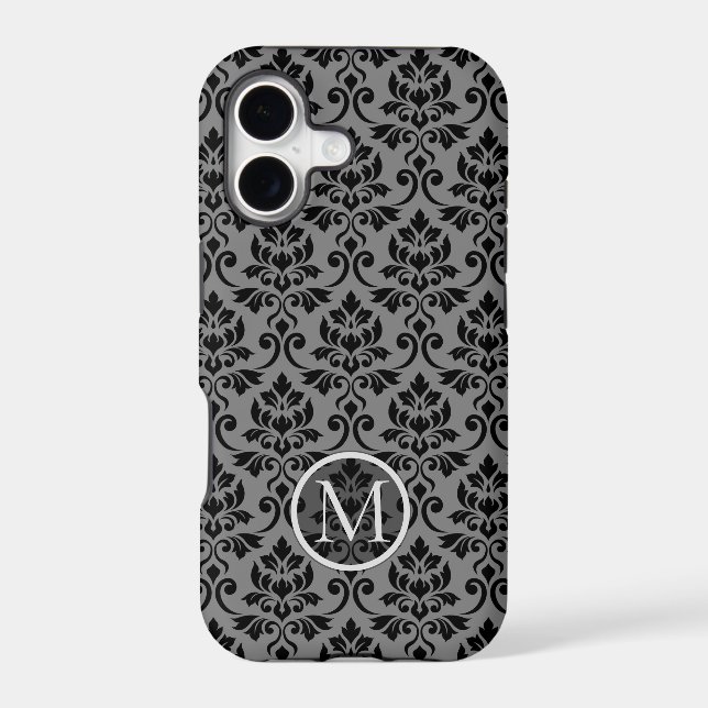 Feuille Damask Ptn Black on Gray (Personalized) (Back)