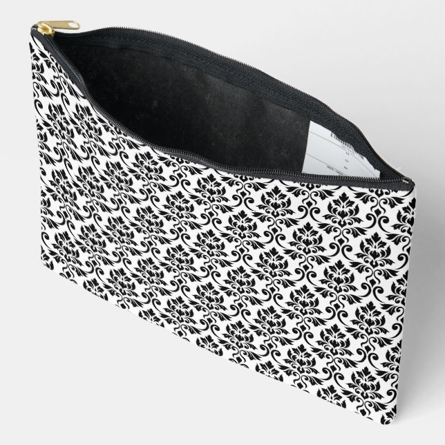 Feuille Damask Rpt Pattern Black on White Accessory Pouch (Open)