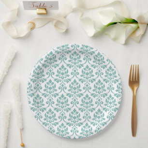 Feuille Damask Teal Large Pattern Paper Plate