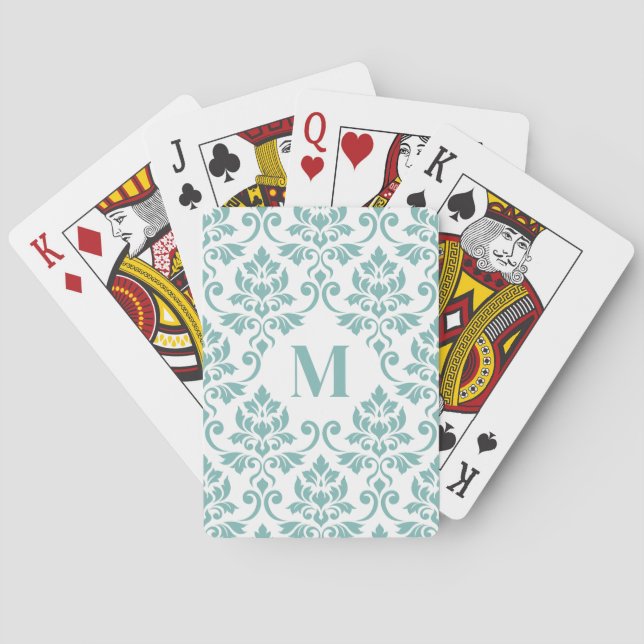 Feuille Damask Teal Lg Pattern (Custom) Playing Cards (Back)