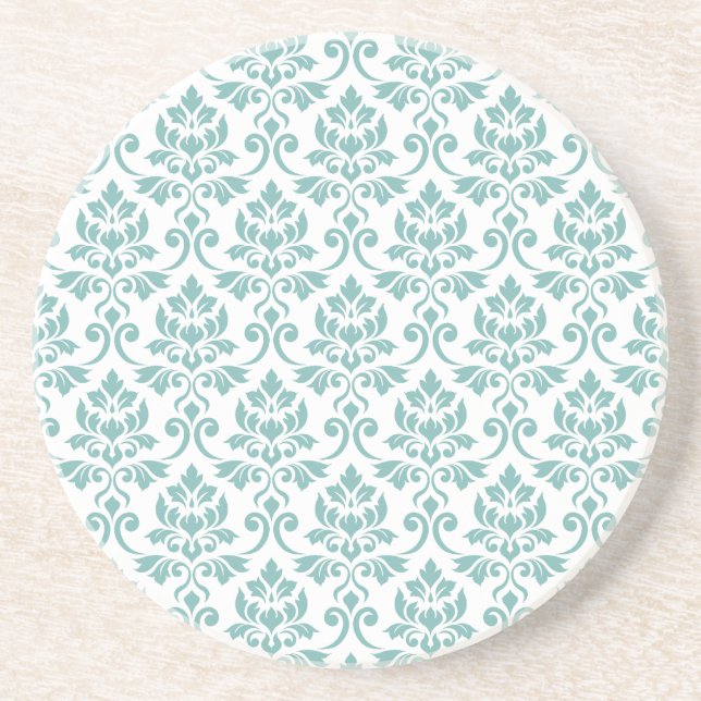 Feuille Damask Teal Pattern Coaster (Front)