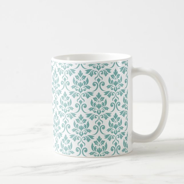 Feuille Damask Teal Pattern Coffee Mug (Right)