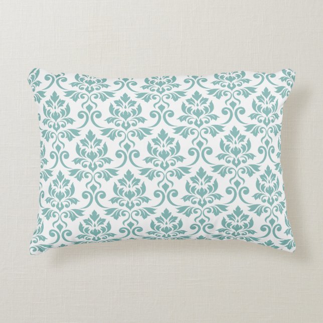 Feuille Damask Teal Pattern Decorative Cushion (Front)