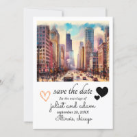 Few Hearts chicago wedding skyline save the date