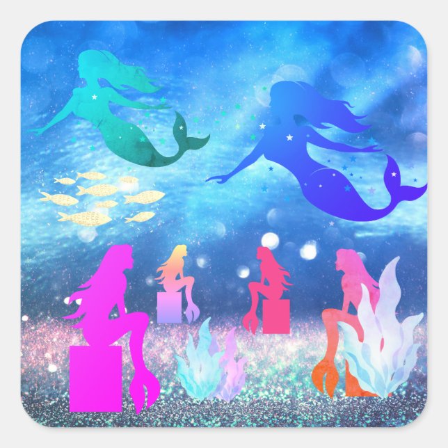 few mermaids square sticker (Front)