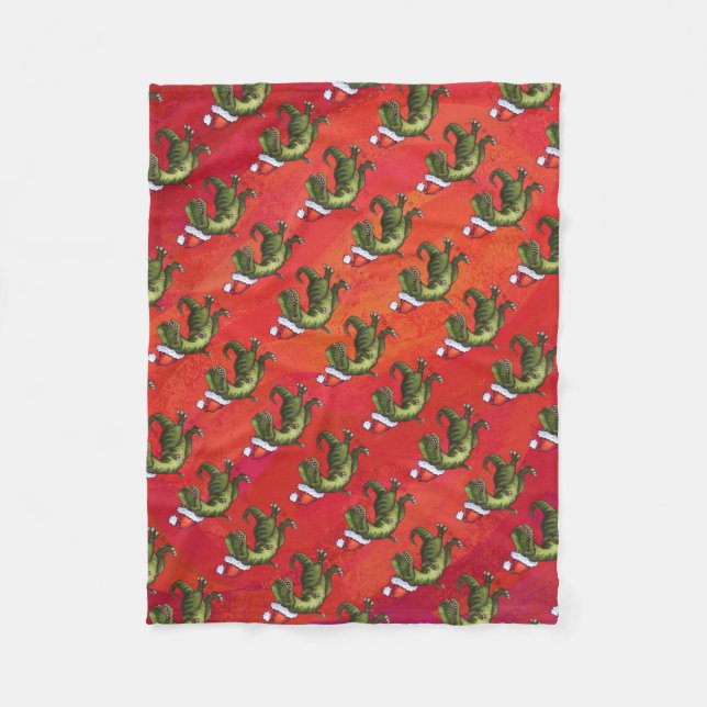 Fextive TRex Dino Pattern on Red Fleece Blanket (Front)