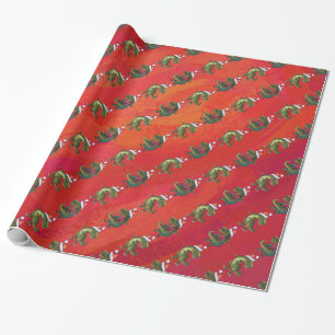 Fextive TRex Dino Pattern on Red Wrapping Paper