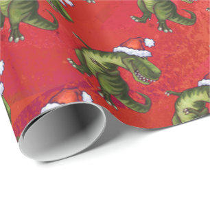 Fextive TRex Dino Pattern on Red Wrapping Paper