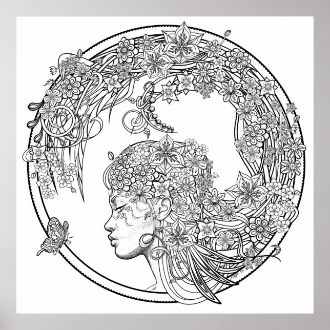 Fey Flower: LARGE DIY Colouring by Sonja A.S. Poster (Front)