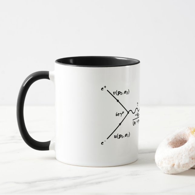 Feynman diagram, electron positron scattering mug (With Donut)
