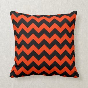FF3300 Orange Zigzag Stripes Cushion