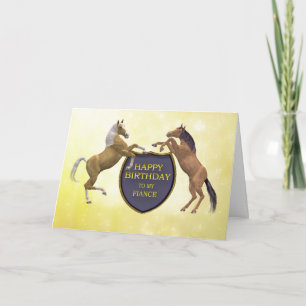 Fiance, a birthday card with rearing horses