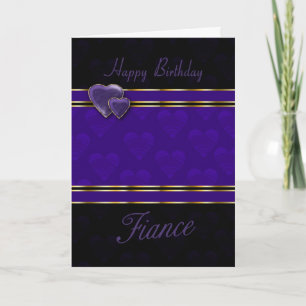 fiance birthday card modern design, purple and bla