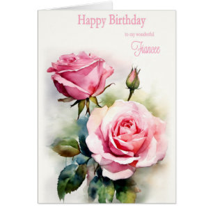 Fiancee Birthday Roses Painted Watercolor 