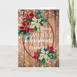 Fiancee Christmas Rustic Poinsettia Floral Holiday Card