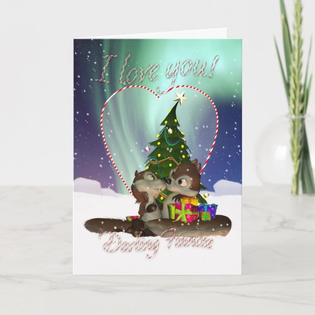 Fiancee I Love You Christmas Card With Loving Squi (Front)