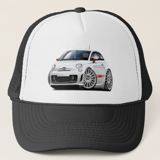 Fiat 500 Abarth White Car Trucker Hat (Front)