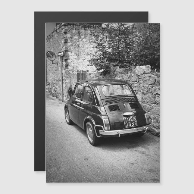 FIAT 500 car in black and white Magnetic Invitation (Front/Back)