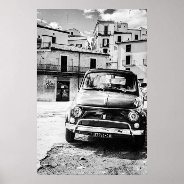 Fiat 500, cinquecento in Italy, classic car gift Poster (Front)