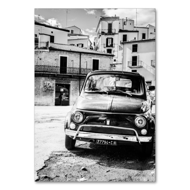 Fiat 500, cinquecento in Italy, classic car gift Table Number (Front)