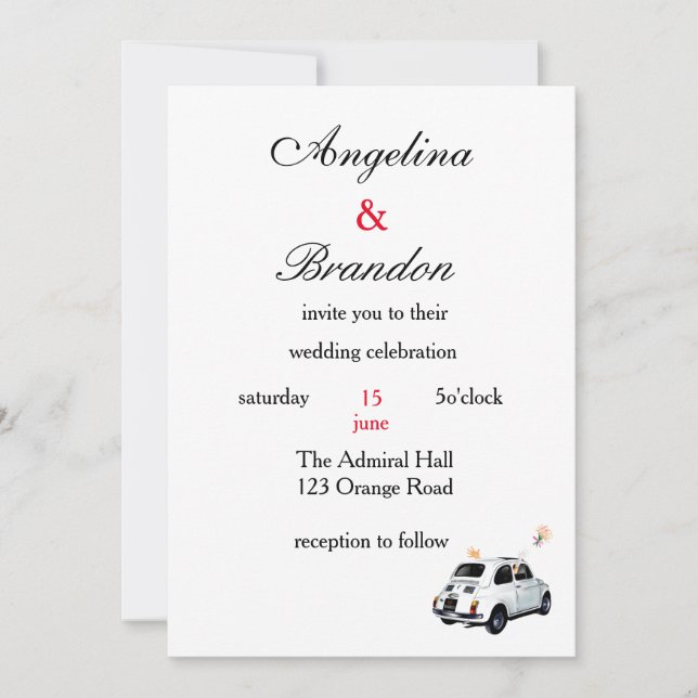 fiat 500 drive car wedding invitation (Front)