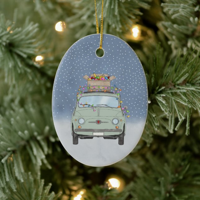 Fiat 500 with Christmas gifts Ceramic Ornament (Tree)