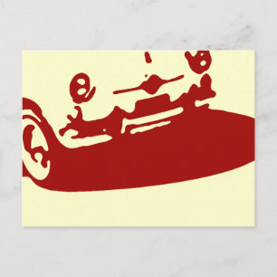 Fiat 600 Detail - Dark red on light postcard