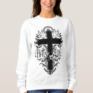 Fiat Lux – Ornate Cross with Doves & Floral Motif Sweatshirt