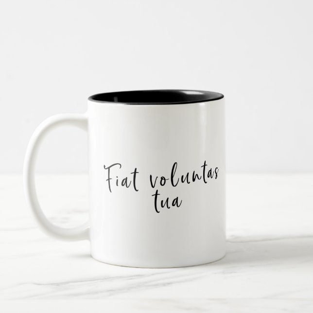 fiat voluntas tua black Two-Tone coffee mug (Left)