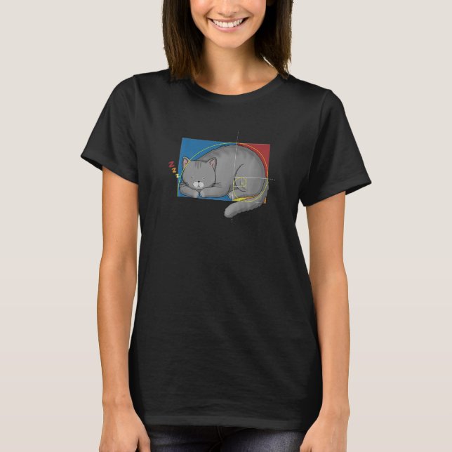 Fibonacci Cat or Golden Ratio and Spiral or Fibona T-Shirt (Front)