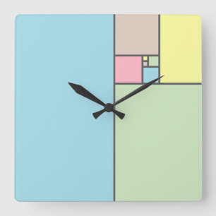 Fibonacci golden ratio pattern in pastels square wall clock