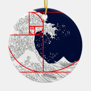 Fibonacci Sequence and The Great Wave Ceramic Tree Decoration