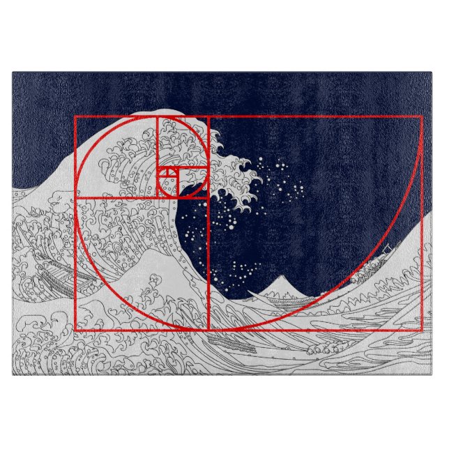 Fibonacci Sequence and The Great Wave Cutting Board (Front)