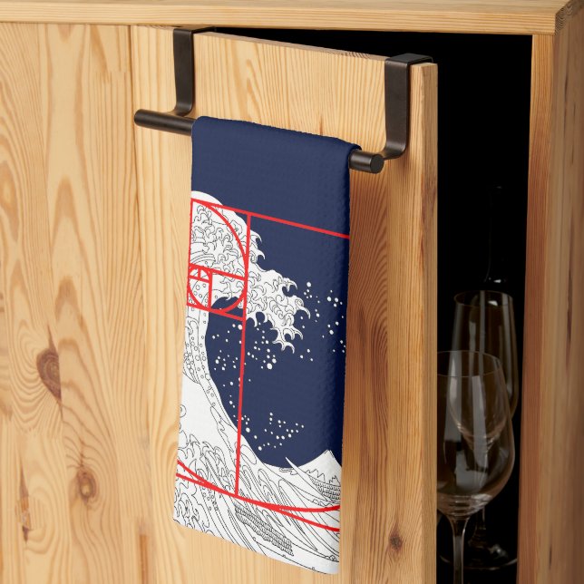 Fibonacci Sequence and The Great Wave Tea Towel (Thirds Fold)
