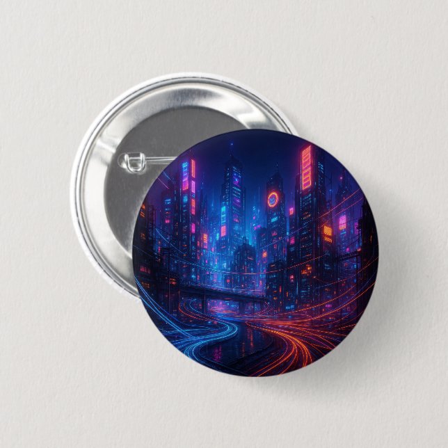 Fibre Optic Cityscape 6 Cm Round Badge (Front & Back)