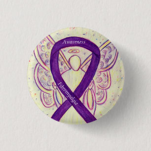 Fibromyalgia Awareness Angel Ribbon Custom Art Pin