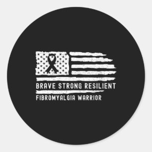 Fibromyalgia Awareness Brave Strong Resilient Warr Classic Round Sticker