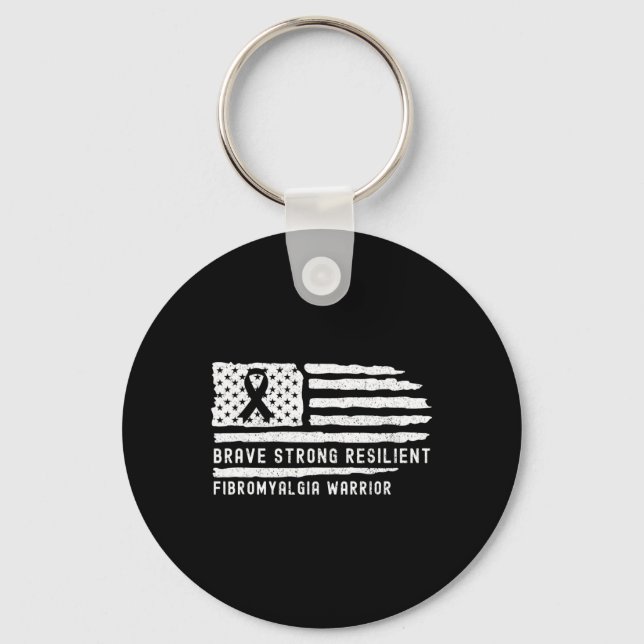 Fibromyalgia Awareness Brave Strong Resilient Warr Key Ring (Front)