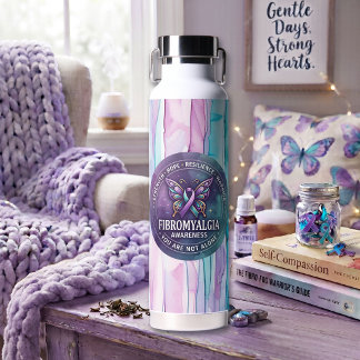 Fibromyalgia Awareness Butterfly Ribbon Water Bottle