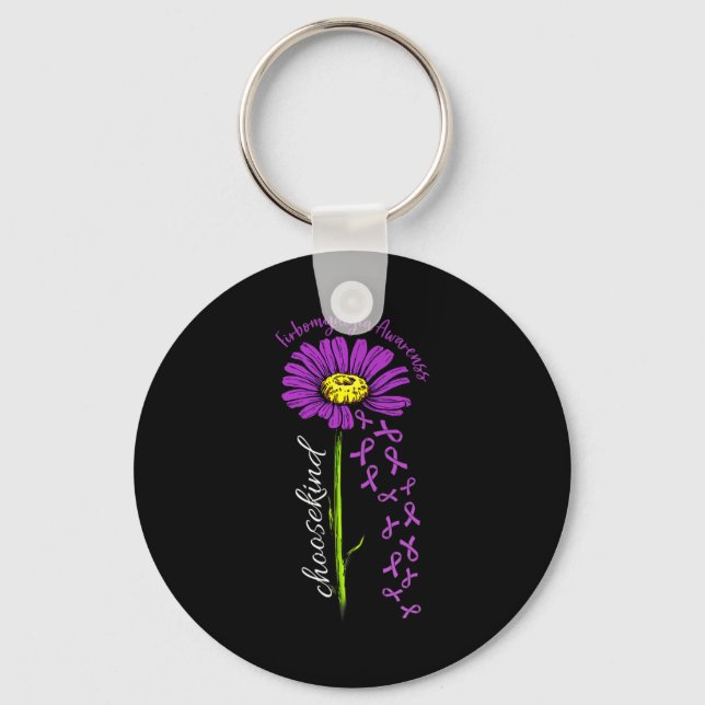 Fibromyalgia Awareness Daisy Flower Falling Ribbon Key Ring (Front)