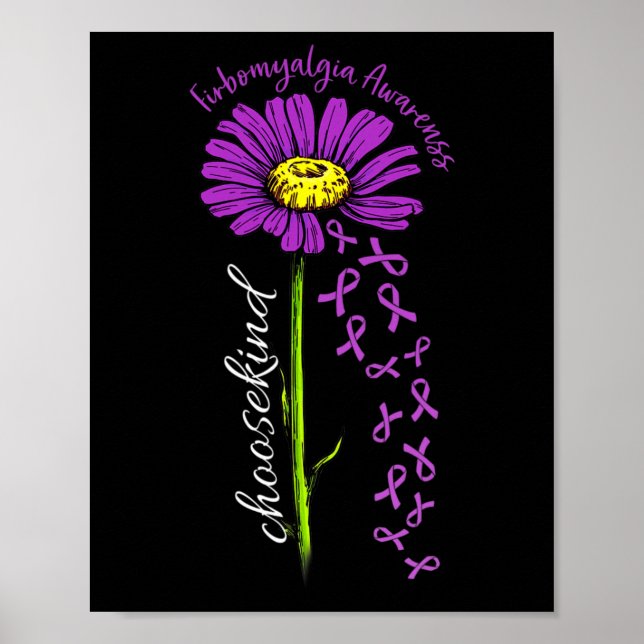 Fibromyalgia Awareness Daisy Flower Falling Ribbon Poster (Front)