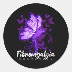 Fibromyalgia Awareness Hummingbird Holding Purple Classic Round Sticker
