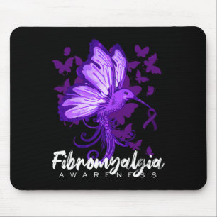 Fibromyalgia Awareness Hummingbird Holding Purple Mouse Pad