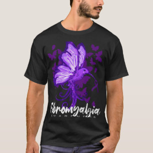 Fibromyalgia Awareness Hummingbird Holding Purple  T-Shirt
