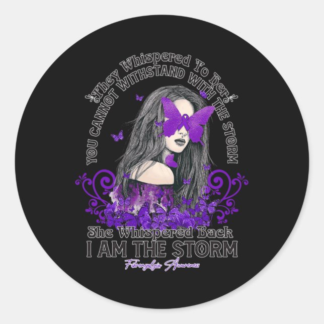 Fibromyalgia Awareness i'm the storm butterfly rib Classic Round Sticker (Front)